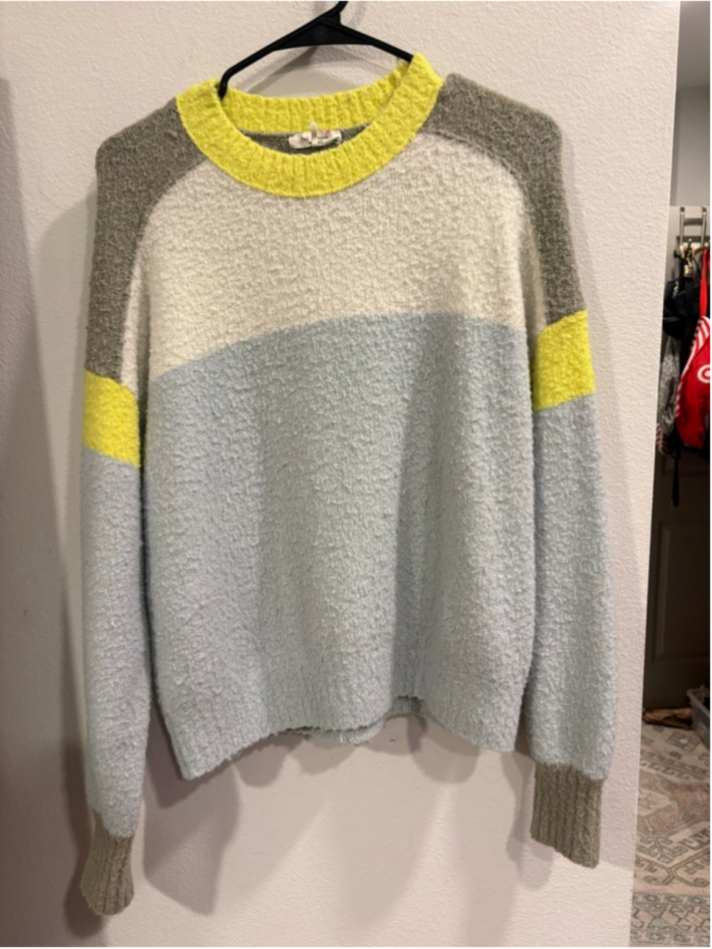 Rag & Bone Lilou Colorblock Crewneck Sweater Grey Ice Wool Blend S